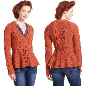 Anthropologie Orange Cable Knit Cardigan